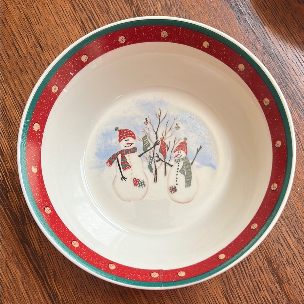 Four Festive Snowman Dinnerware Bowls